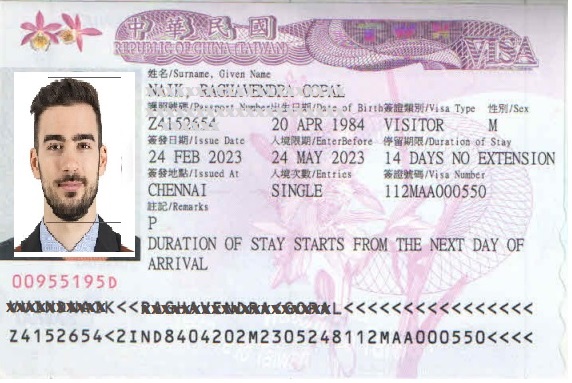Taiwan Tourist Visa Sample copy